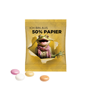 Minitüte, 8 g, Folie weiß mit ca. 50% Papieranteil, Mentos Kaudragee Fruit