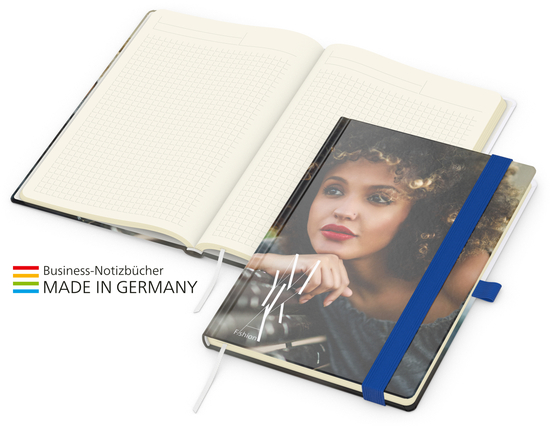 Notizbuch Match-Book Creme Bestseller A5 Cover-Star gloss-individuell, mittelblau