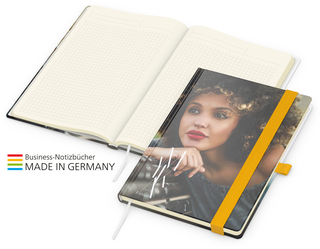 Notizbuch Match-Book Creme Bestseller A5 Cover-Star matt-individuell, gelb