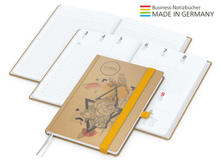 Buchkalender Match-Hybrid White Bestseller A4, Natura braun-individuell, gelb