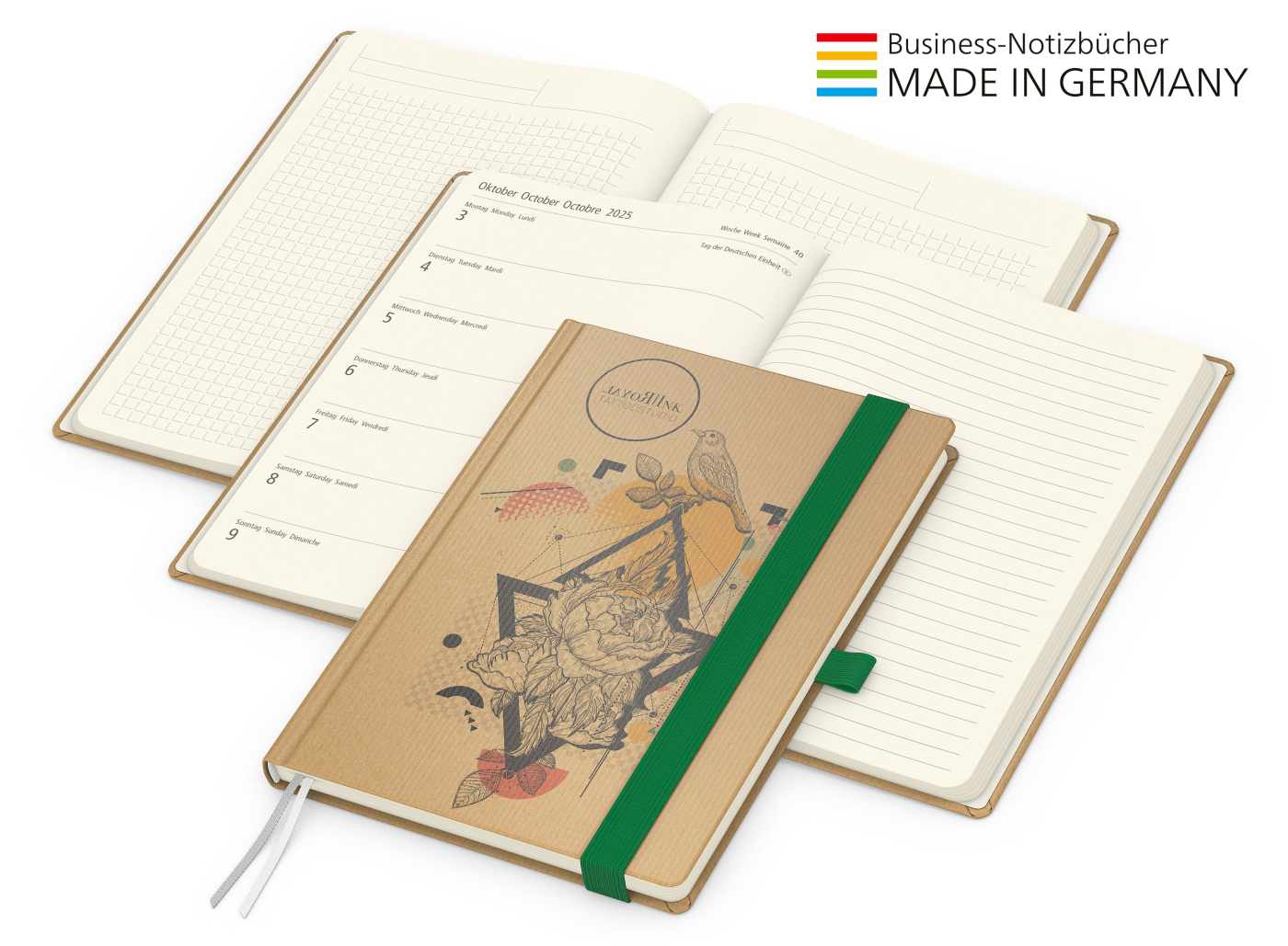 Buchkalender Match-Hybrid Creme Bestseller, Natura braun-individuell, grün
