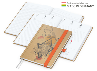 Buchkalender Match-Hybrid White Bestseller A5, Natura braun-individuell, orange