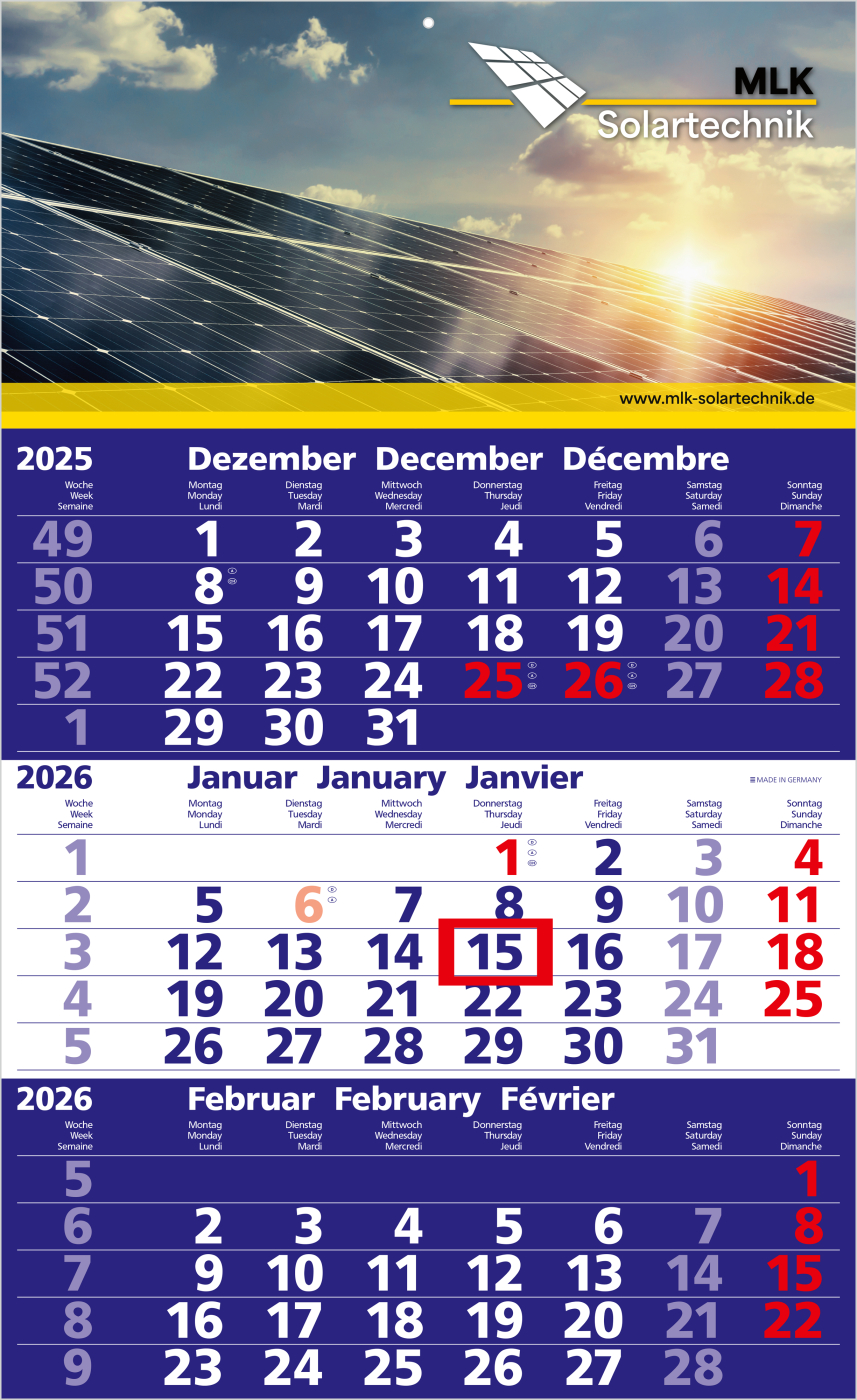 3-Monatskalender Solid 3 Bestseller (Einblatt)