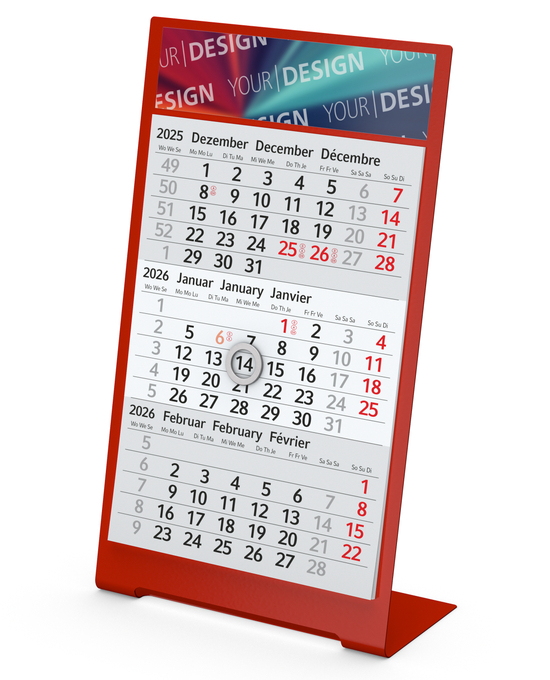 Tischkalender Desktop 3 Color Bestseller, 2 Jahre, rot