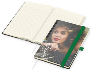 Notizbuch Match-Book Creme Bestseller, A5, Cover-Star, matt-individuell, grün
