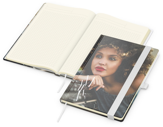 Notizbuch Match-Book Creme Bestseller, A5, Cover-Star, matt-individuell, weiß