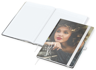 Notizbuch Match-Book White Bestseller, A4, Cover-Star, gloss-individuell, weiß
