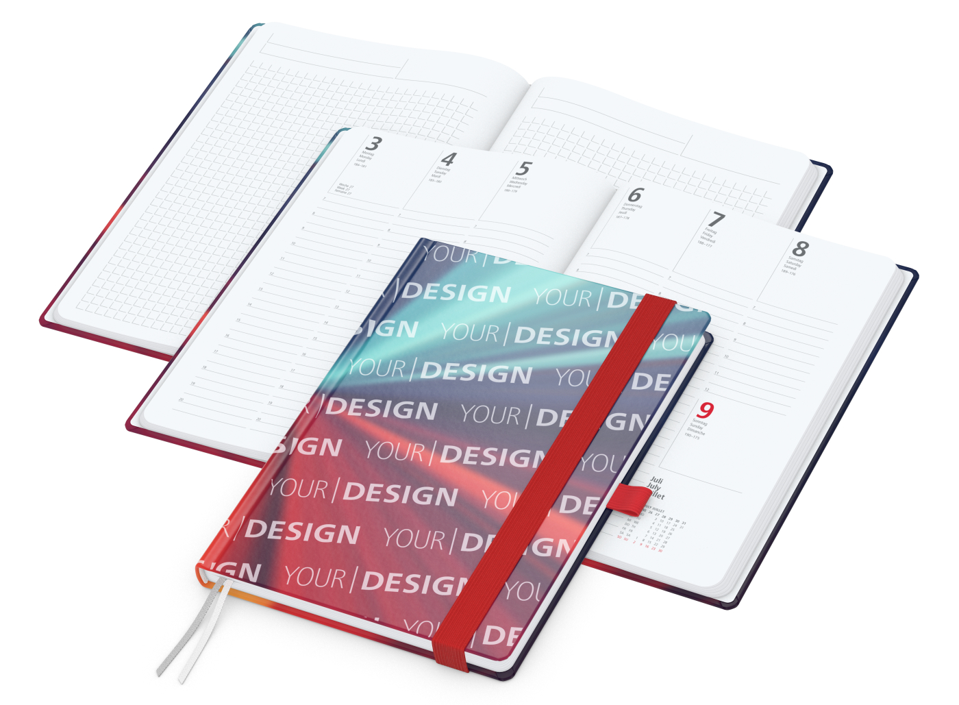 Wochenplaner Match-Hybrid White Bestseller, A5, Cover-Star gloss-individuell, rot