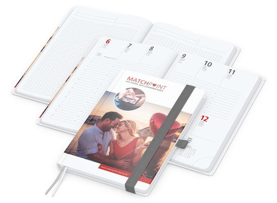 Wochenplaner Match-Hybrid White Bestseller, A5, Cover-Star gloss-individuell, silbergrau