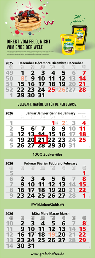 4-Monatskalender Quadro Light 4 Bestseller, Schweiz (Mehrblock)