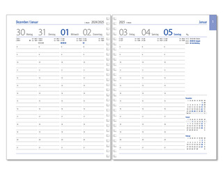 Wochenkalender "Business D Wire" im Format 17,2 x 24 cm, deutsches Kalendarium Grau/Blau, 144 Seiten, Wire-O-Bindung, mit Eckenperforation, Deckelpaar Slinky mittelblau