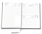 Buchkalender "Trend Chefkalender INT" im Format 14,5 x 20,5 cm, Kalendarium 4-sprachig D/F/I/GB Grau/Blau mit Leseband, 352 Seiten Fadenheftung, Eckenperforation, Einband Balacron weiß