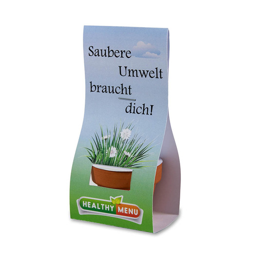 Logo-Töpfchen Überreichverpackung mit Samen - Sonnenblume