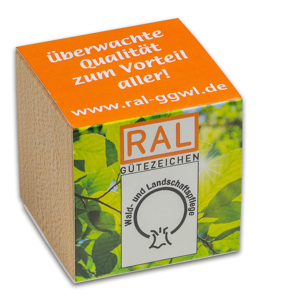 Pflanz-Holz mit Samen (Graspapier-Banderole) - Kräutermischung, 1 Seite gelasert