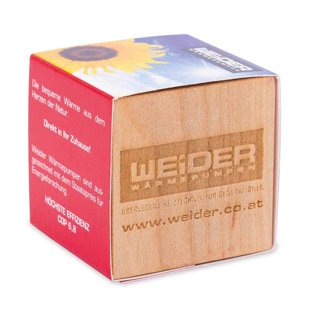 Pflanz-Holz mit Samen (Graspapier-Banderole) - Fichte, 2 Seite gelasert