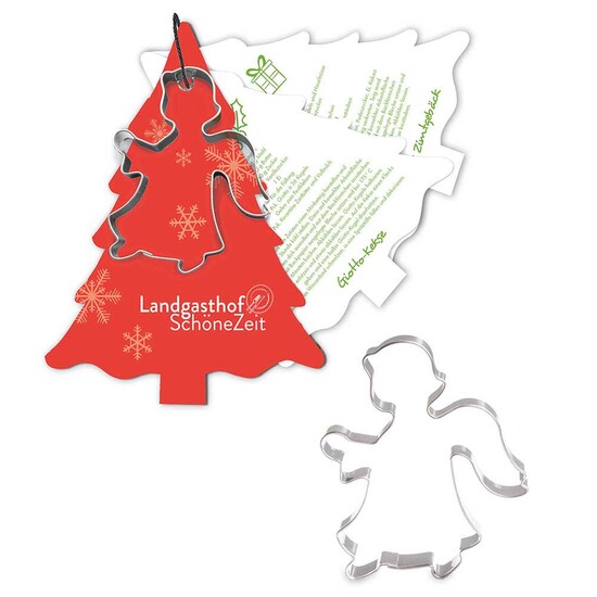 Backförmchen mit Rezeptblock Tannenbaum - Engel - in weihnachtlicher Mappe (mit 1c-Logoeindruck)