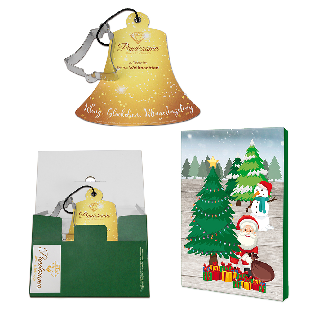 Backförmchen mit Rezeptblock Glocke - in weihnachtlicher Mappe (mit 2c-Logoeindruck)