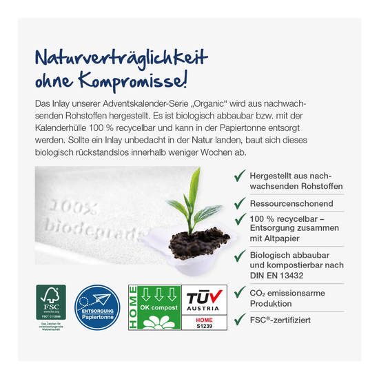 Tisch-Adventskalender Organic mit Fairtrade-Kakao auf Graspapier