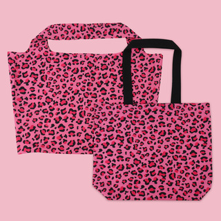 Strandtasche Panther Druck pink  DKE083 46 x 40+2 x 6 cm  pink mit Druck schwarz /pink